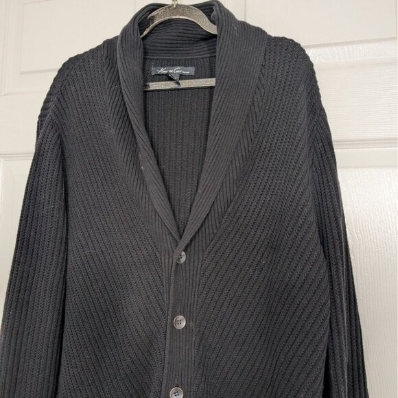 Kenneth Cole Ribbed Cardigan Mens Size Large Black 100% Cotton V Neck Sweater - Picture 3 of 11